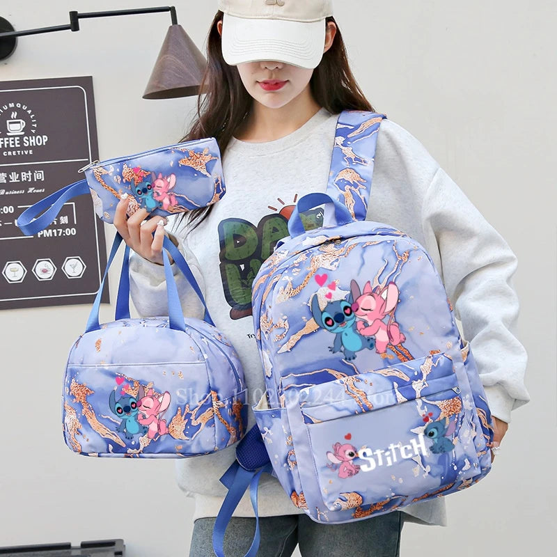 3Pcs Disney Lilo & Stitch Backpack for Girl Student Teenager Anime Print Children Rucksack Birthday Gift Women Casual School Bag