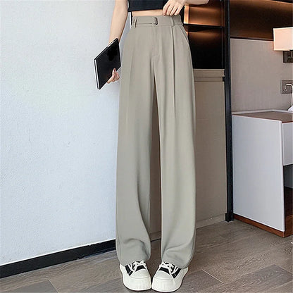 Seoulish Summer Women's Casual Pants Wide Leg Pants Elegant Office Lady 2024 New Solid Color High Waist Loose Bukser Kvinne