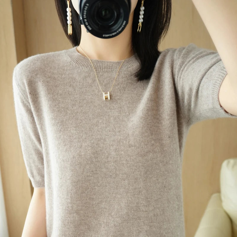 Spring 2022 New Women's O-Neck Short-Sleeved Exquisite Cashmere Sweater Pullover