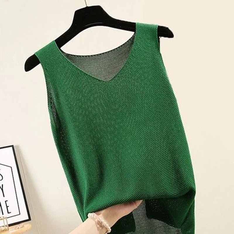 BLUSAS MUJER DE MODA 2024 BLUSE KVINNER Summer ermeløs strikket bluse skjorte kvinner klær v-hals bluse kvinner topper skjorter c855