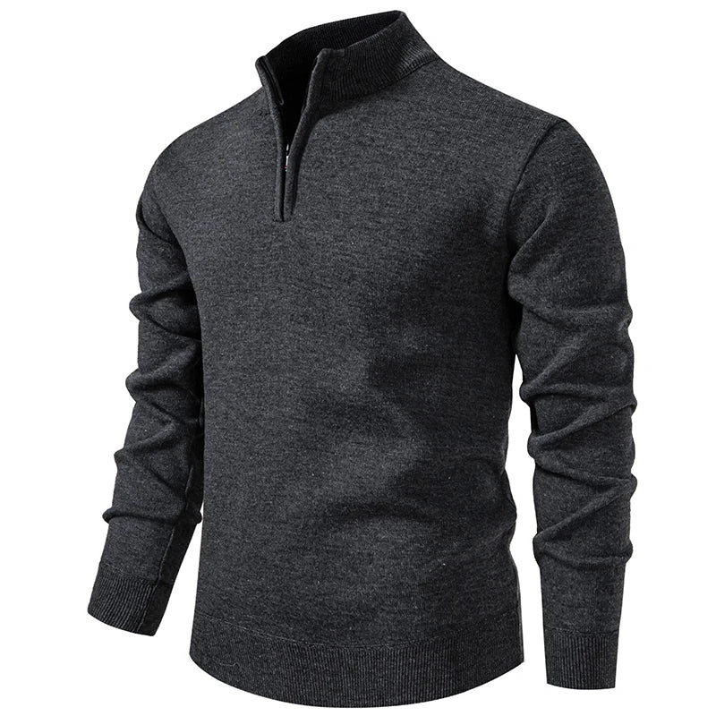 Autumn Winter Men's Half Zipper Knitted Pullovers Solid Slin Fit Casual Sweater Male Fleece Warm Stand Collar Pullover Sweaters