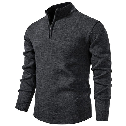 Autumn Winter Men's Half Zipper Knitted Pullovers Solid Slin Fit Casual Sweater Male Fleece Warm Stand Collar Pullover Sweaters