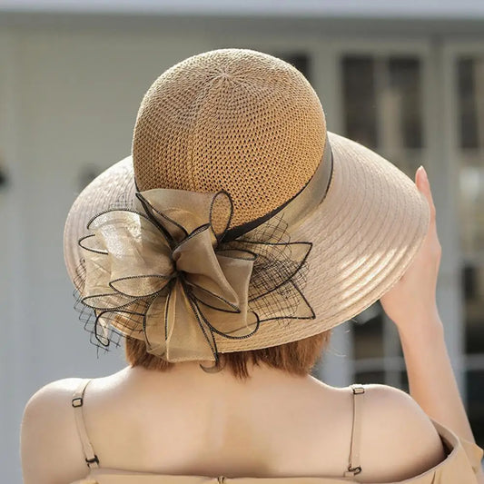 New Natural Raffia Hat Women Summer Hand Woven Straw Gilrs Holiday Sun Hat Wide Brim Sun Floppy Panama Travel Beach Hat