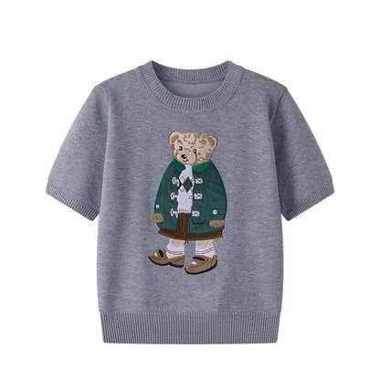 Eurooppalainen tyylinen luksusbrändi löysä O-kaula-aukkoa Pullover Tops Neule Woman Lyhythihainen T-paita Ladies Wooleulottu villapaita