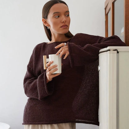 Talenza Hollow Knitted Sweater Pullover Women's Solid See-through O-Neck Long Sleeve Knitted T-Shirt Loose Casual Pullover 2025