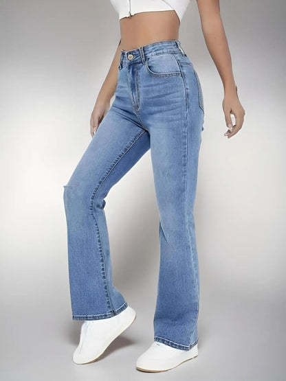 Nya kvinnors heta jeans bantar europeisk och amerikansk stil avslappnad mångsidig hög midja tvättade denimbyxor för kvinnor