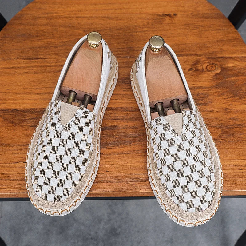 Mænd lærred afslappet sko til mand forår sommer mode rutede flade fiskersko Nye design slip-on loafers