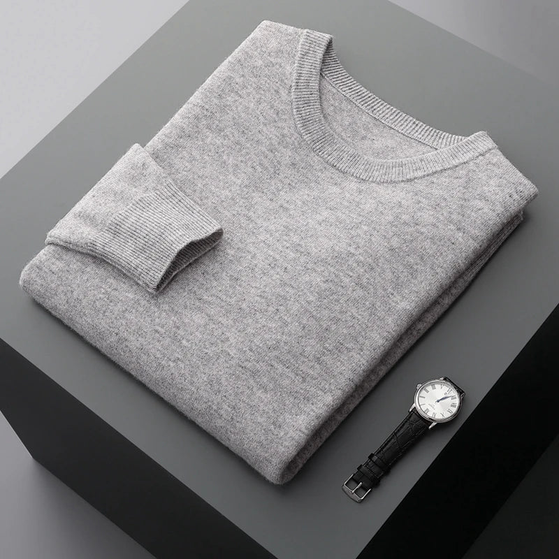 Mvlyflrt 100% puro suéter de lana merino para hombres tops de columna de cuello redondo otoño suéter de color sólido delgado versátil básico