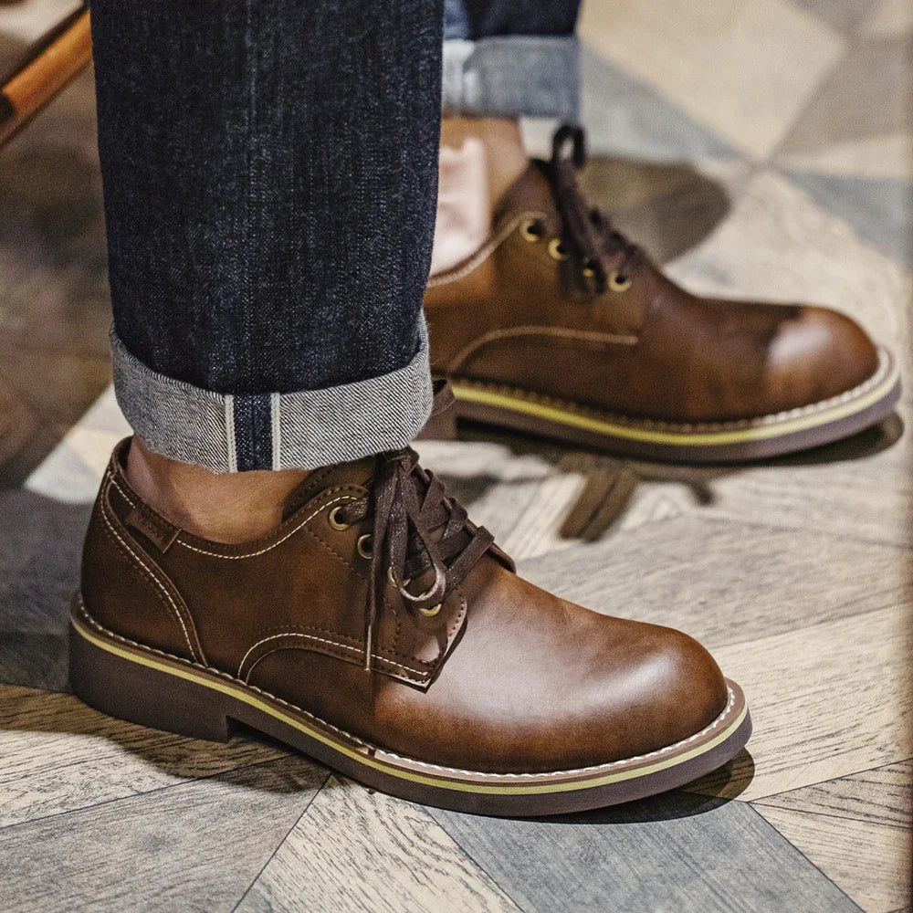 Stivali da lavoro a basso taglio di Maden Stivali rotondi per cavalli pazzi di cuoio artigianato scarpe in pelle autunnale in pelle vintage stivali da streetwear