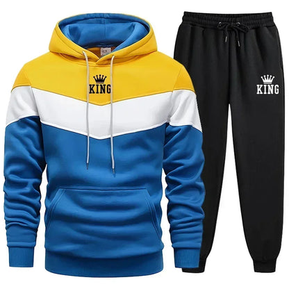 Herre Tracksuit King Printing Sports Suit Sports Hoodie+Pants 2 Pit Suit Casual Sweatshirt Suit Jogging Men's Splicing Tøj