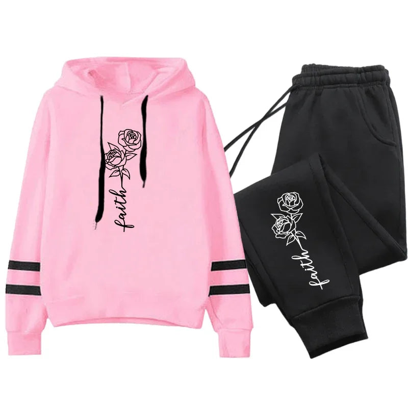 Comfort Jogging Women Tracksuit Daily Outdoor Autumn Winter Quality Hoodies Casual Single Piece Stripe Sweatshirt and Sweatpants