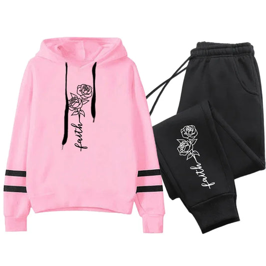 Comfort Jogging Women Tracksuit Daily Outdoor Autumn Winter Quality Hoodies Casual Single Piece Stripe Sweatshirt and Sweatpants