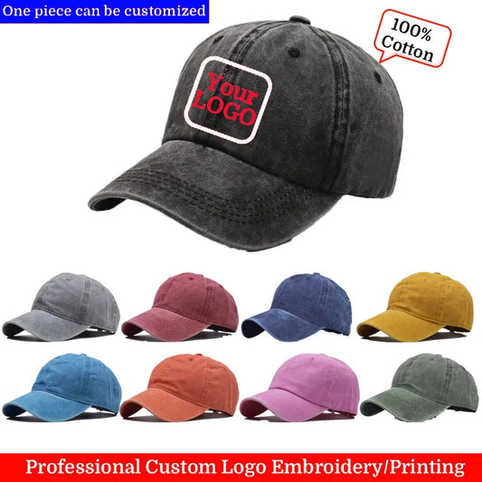 Tilpassede baseball caps menn kvinner vintage pappa hat broderi eller trykk diy team logo snapback cap hip hop hat justerbar lastebilhatt