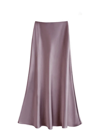 French Style Chic Women's Acetic Acid Satin Flowy High Waist Hip Hugging Skirt for Spring/Summer Fishing Tail Skirt A-line Skirt