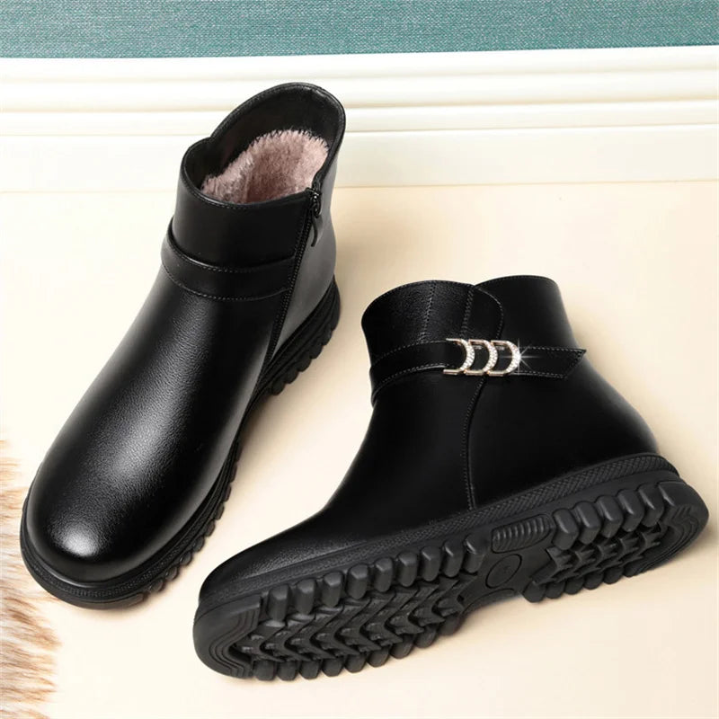 Winter Autumn Woman Fashions Elegant Casual Simple Ankle Snow Boots Mother Flat Warm Non-slip Plush Velvet Cotton Shoes