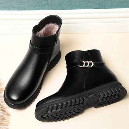 Winter Autumn Woman Fashions Elegant Casual Simple Ankle Snow Boots Mother Flat Warm Non-slip Plush Velvet Cotton Shoes