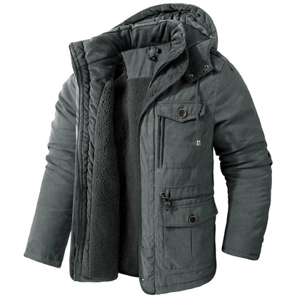 Winter Mens Fleece Warm Jackets Fashion Men Thicken Thermal Tactical Hooded Coats Men Outdoor Multi-pocket Windbreaker Jacket