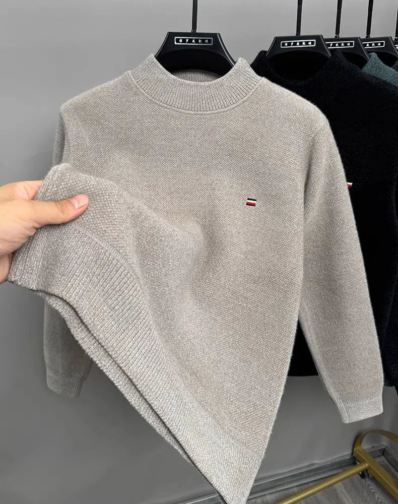 A suéter de malha de ponta de malha redondo pescoço de outono masculino e inverno bordar boutique boutique espessada e quente pulôver casual