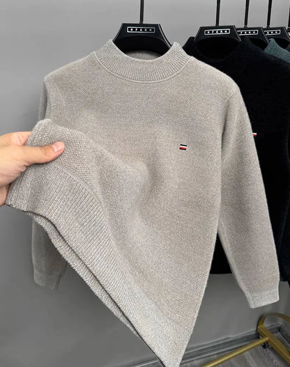A suéter de malha de ponta de malha redondo pescoço de outono masculino e inverno bordar boutique boutique espessada e quente pulôver casual