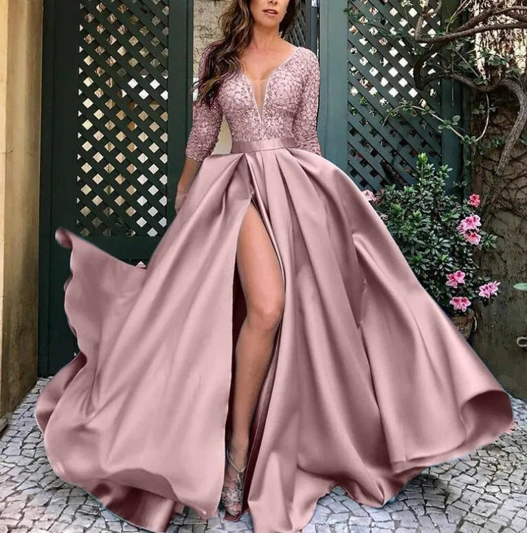 Women's Dress Summer New Women's Lace Sequin Grand Display Sexy Long Skirt Tail Banquet Evening Dress Party Dress