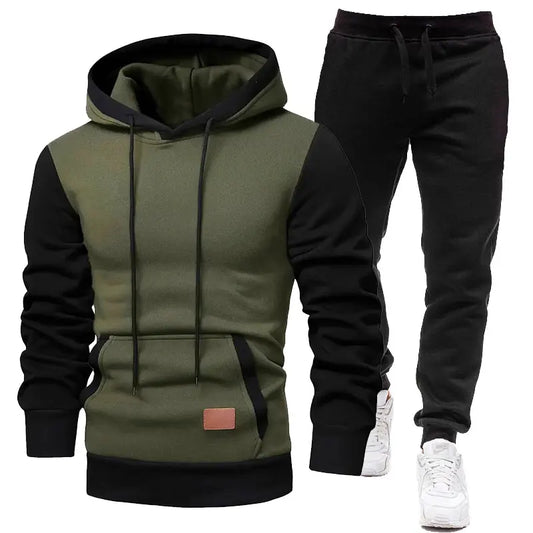 2024 Spring And Autumn Men's Sports Suit Fleece Lined Hooded Sweatshirt + Sweatpants 2 Sets Leather Label Embroidery Men's Wear