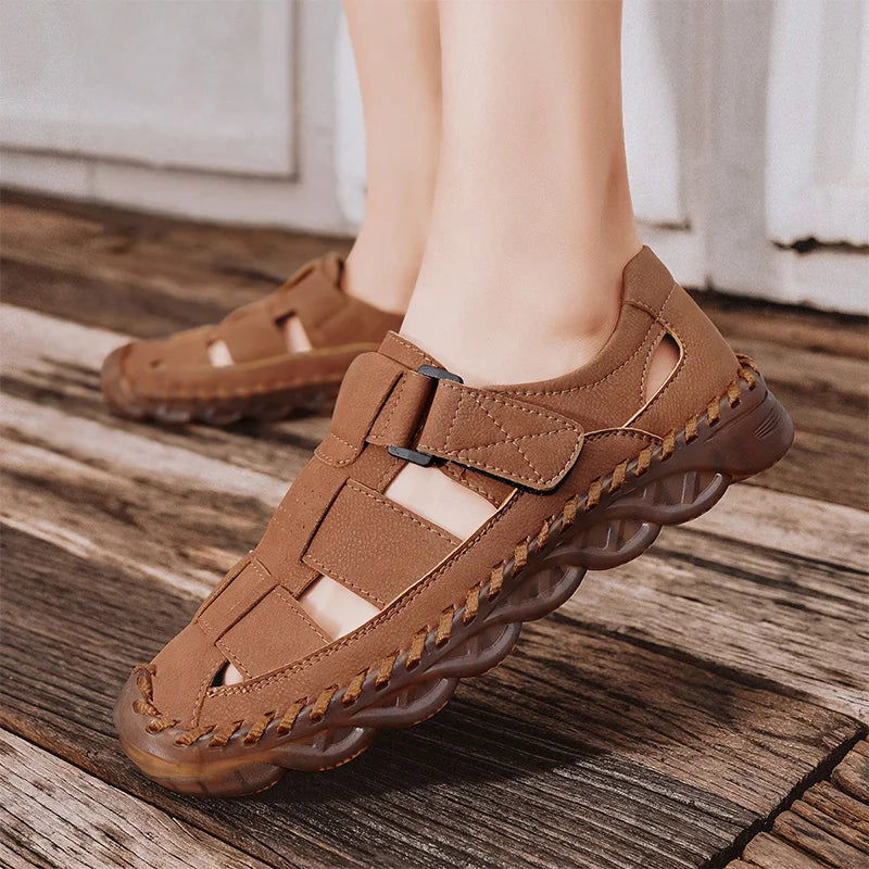 Men de verano Sandalias Genina cuero zapatos casuales zapatos de cuero para hombres para hombres zapatos de playa zapatos para hombres romanos zapatos