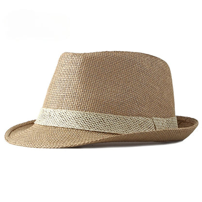 Eenvoudige solide jazzhoed mannen buiten strandhoed vrouwen strohoed geweven streep zonneschade hoed casual buckle strand zon fedoras panama cap