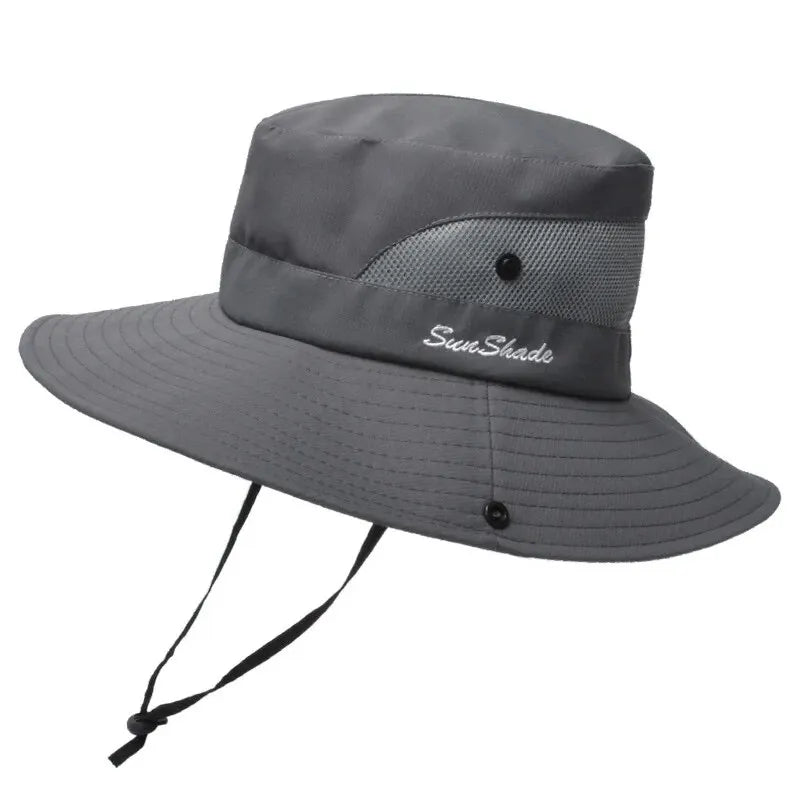 Xinbaoguan 100% polyester 9002 Sommar utomhus solhatt, andningsbar solhatt, fällbar solhatt, kvinnlig hästsvans hål fiskare hatt