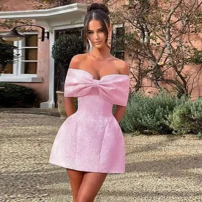 Townlike Jacquard Waist Wrap A-line Dress Women Mini 2024 Spring Summer Dress Elegant Bow Backless Sexy Party Dresses
