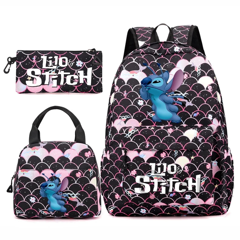 Disney Lilo Stitch Backpack Set for Girl Teen Student Back To School Knapsack Women Rucksack Mermaid Style Lunch Bag Pencil Case
