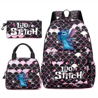 Disney Lilo Stitch Backpack Set for Girl Teen Student Back To School Knapsack Women Rucksack Mermaid Style Lunch Bag Pencil Case