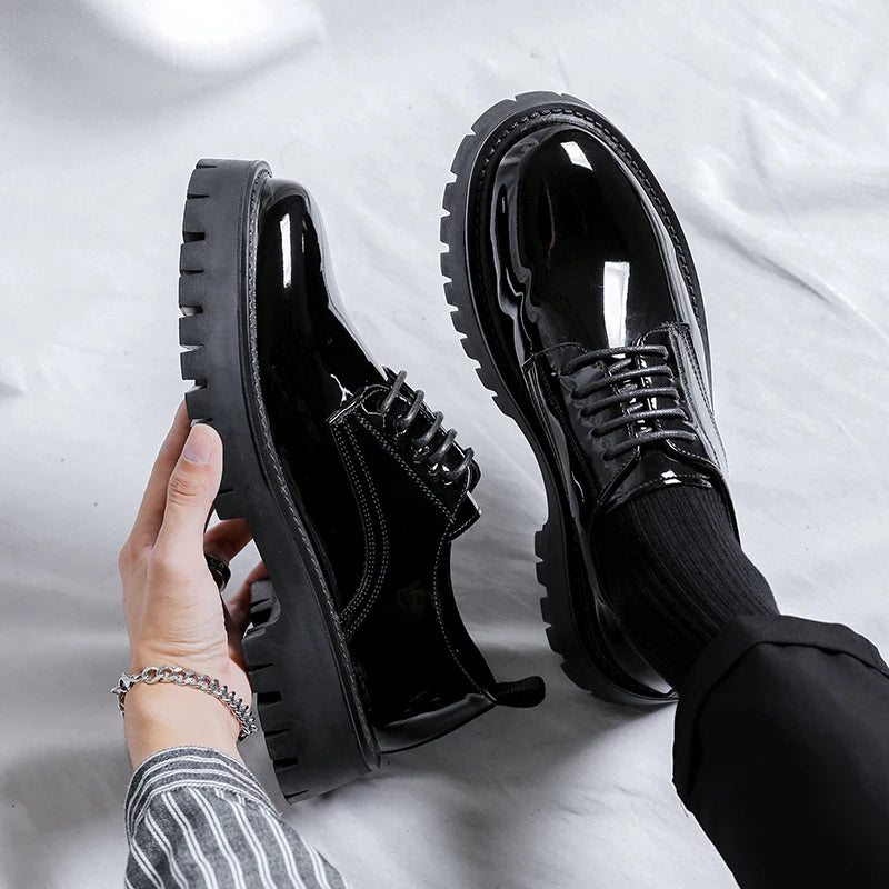 Men Black High Sole Platform Casual lederen schoenen Man Japan Harajuku Koreaanse streetwear Fashion Business Wedding Lederen schoenen