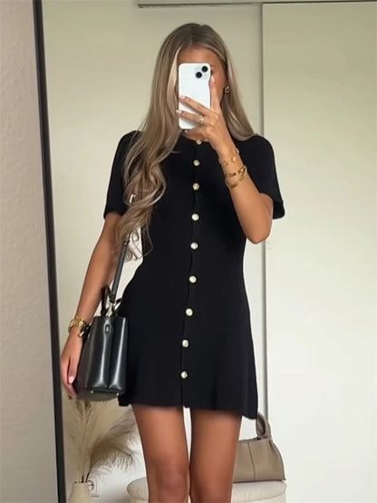 Trendix elegant Strickkleid MINI Kleid Frauen Straße Slim hohe Taille Kurzarm Rib Pullover Kleider Urlaub Bodycon Strickkleidung Kleid