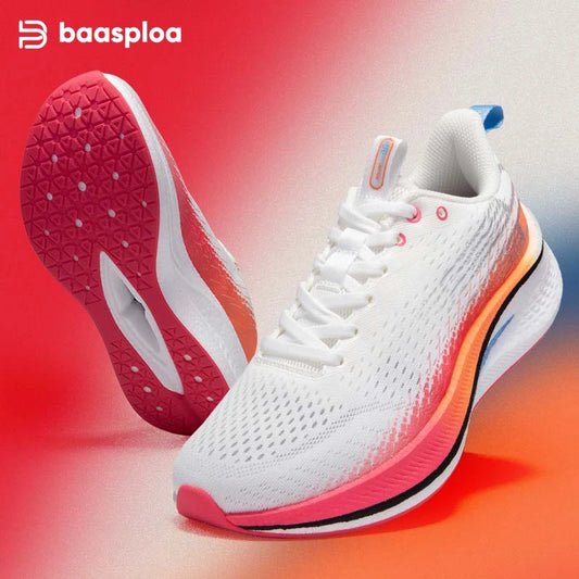 Baasploa Mujeres que corren zapatillas de carreras la elasticidad amortiguación de placa de carbono transpirable malla liviana