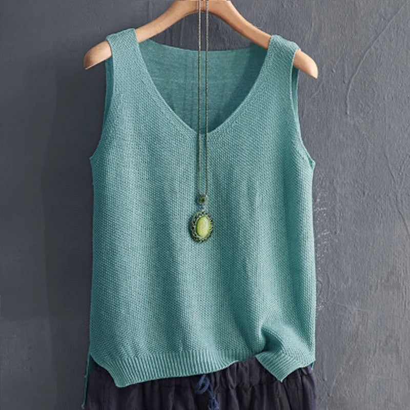 BLUSAS MUJER DE MODA 2024 BLUSE KVINNER Summer ermeløs strikket bluse skjorte kvinner klær v-hals bluse kvinner topper skjorter c855