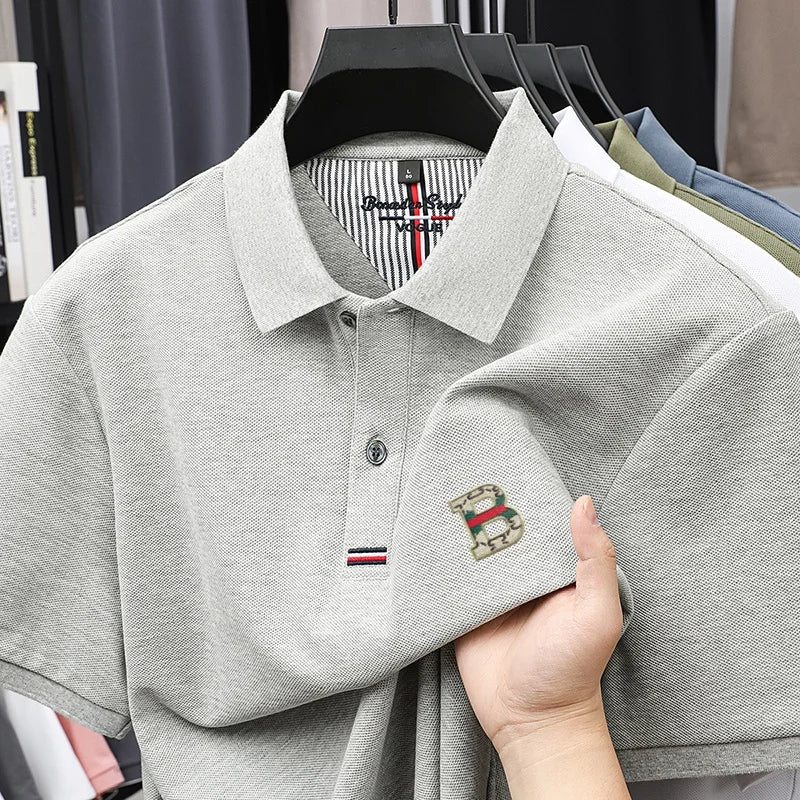 %Cotton new men's short sleeve summer design exquisite craftsmanship letter B offset printing stand collar polo business T-shirt