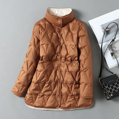 Lagabogy 2025 New Autumn Winter Women Ultralight White Duck Down Long Jacket Female Single-Breasted Double Sided Puffer Coat
