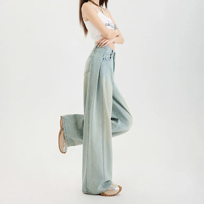 Summer Lyocell Thin Woman Jeans High Waist Wide Leg Denim Clothing Design Sense Comfort Straight Pant Retro Blue Casual Trousers