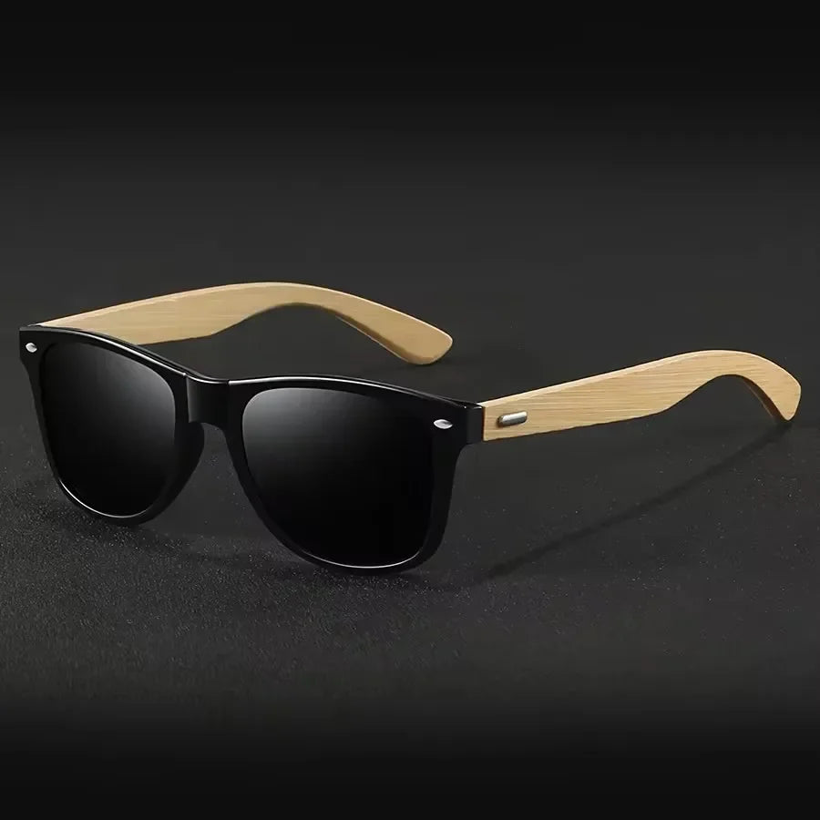 Bamboo bois vintage carré de lunettes de soleil polarisées masculin