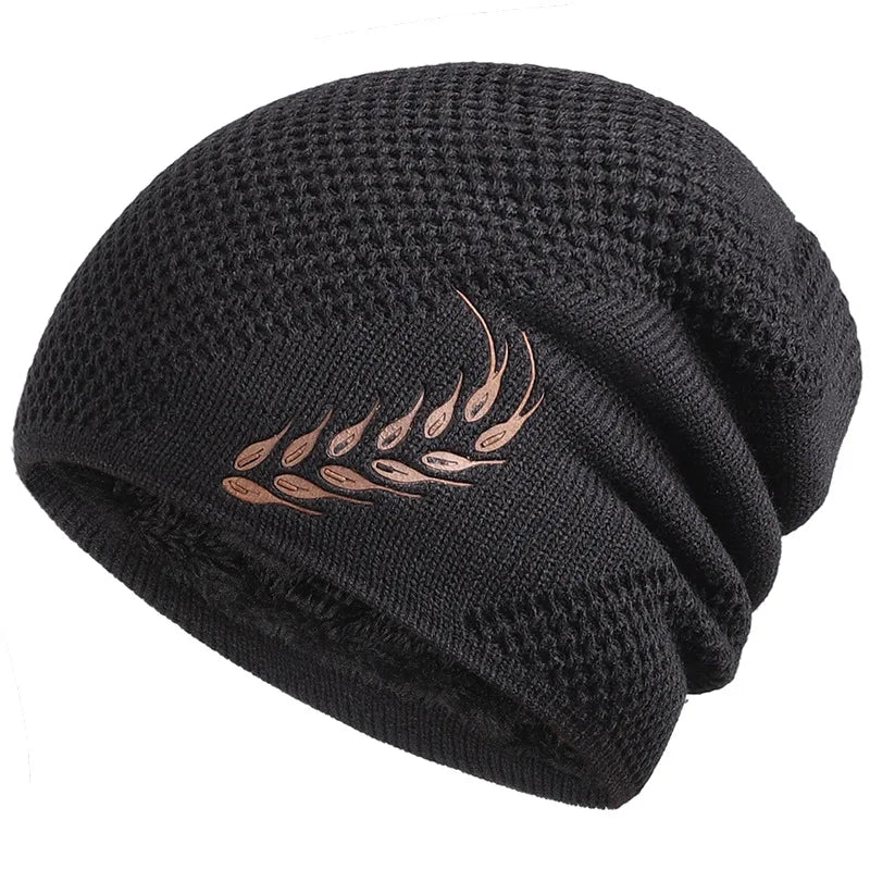 Knit Beanie Winter Hat Thermal Thick Polar Fleece Snow Skull Cap for Men and Women Autumn Hat Plus Velvet Wheat Knitted Hat