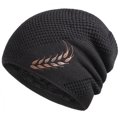 Knit Beanie Winter Hat Thermal Thick Polar Fleece Snow Skull Cap for Men and Women Autumn Hat Plus Velvet Wheat Knitted Hat