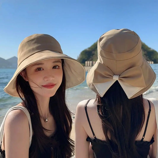 Elegance Bow Fisherman Hat UV Protection Foldable Summer Wide Brim Sunhat Lightweight Korean Style Camping Cap For Ladies Girl