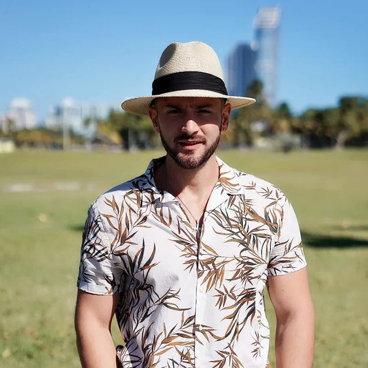 Unisex Panama Straw Hat - Wide Brim Summer Beach Sun Cap, Adjustable Sizing 55-60cm for Men & Women, Large Size Foldable Fedora