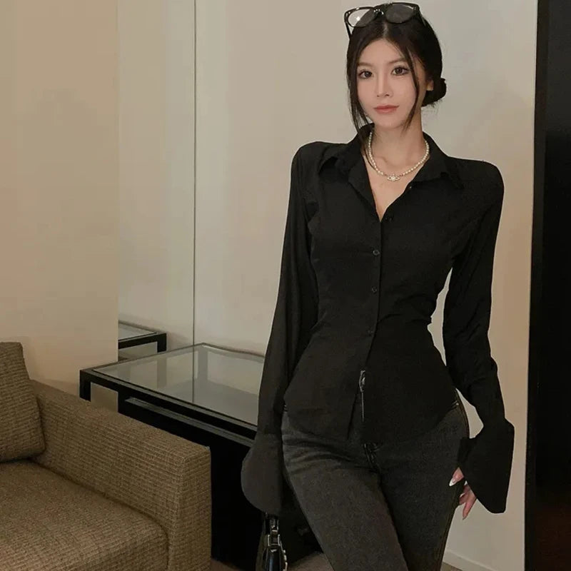 Gidyq Mode Frauen Verband Hemden Korean passen straße streetwear weibliche bluse frühling lässige weiße glockenhemd Hemd neu