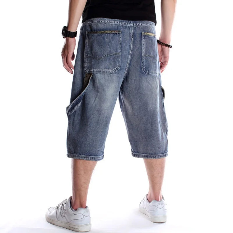 2025 Multiple pockets Mens Plus Size Loose Baggy Denim Shorts Fashion Streetwear Hip Hop Skateboard Cargo Jeans Short for Male