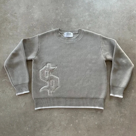 Y2K Grey à manches longues Pulllate Dollar Gothic Gothic Pullover Goth Retro Retro Casual Streetwear Old Money Men Men Boxy Tricoted Clothing
