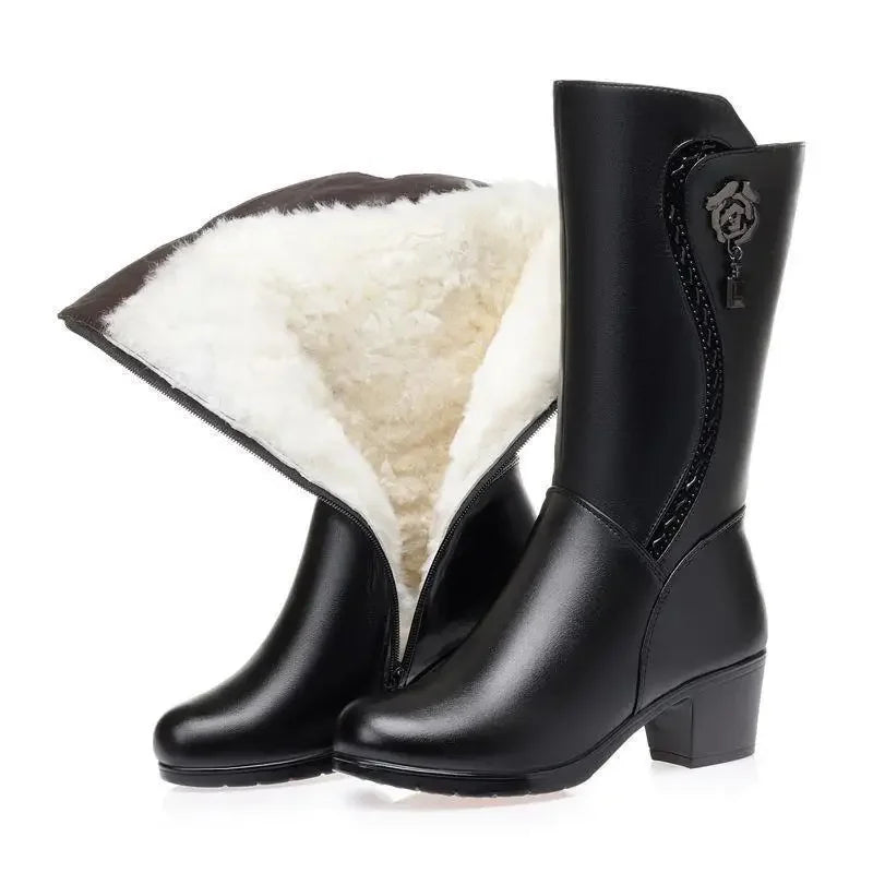 2025 Non-slip Thick Snow Boots Women Plus Velvet Cotton Black Long Boots Winter Mid-Calf Mid-tube Shoes for Women Size 41 42