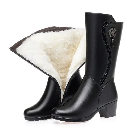 2025 Non-slip Thick Snow Boots Women Plus Velvet Cotton Black Long Boots Winter Mid-Calf Mid-tube Shoes for Women Size 41 42