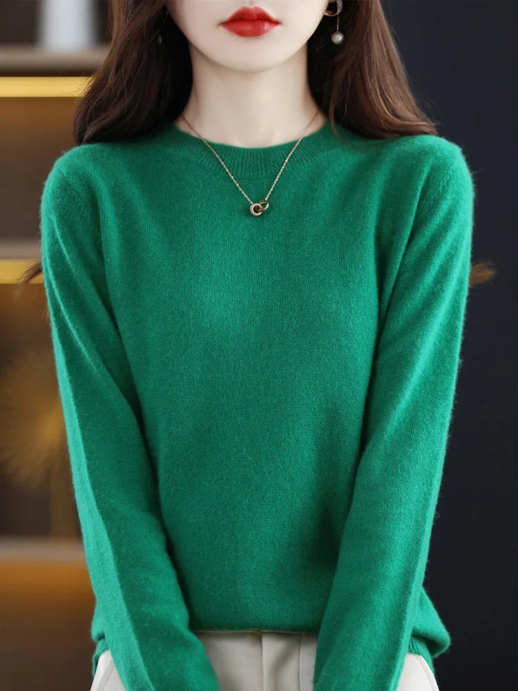 2024 Klassískur stíll kashmere pullover tískan merino ull peysa kringlótt hál ermi prjónafatnaður mjúkur basic 'fatnaður boli