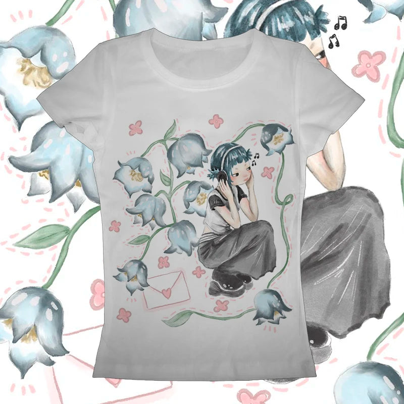 Y2K Korean Popular Clothes Emo Eesthetic Summer Baby Tee Streetwear Gothic Harajuku Graphic Print Тениска жени винтидж реколта отгоре